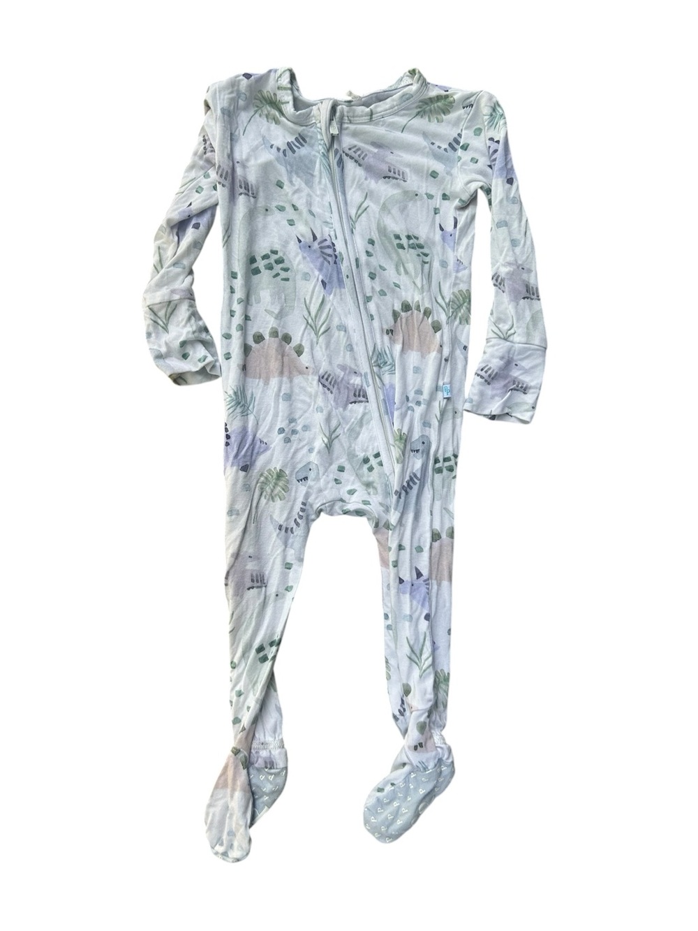 Posh Peanut Pastel Light Blue Dino Print Footed Baby One-Piece Milo 6-9 Mos